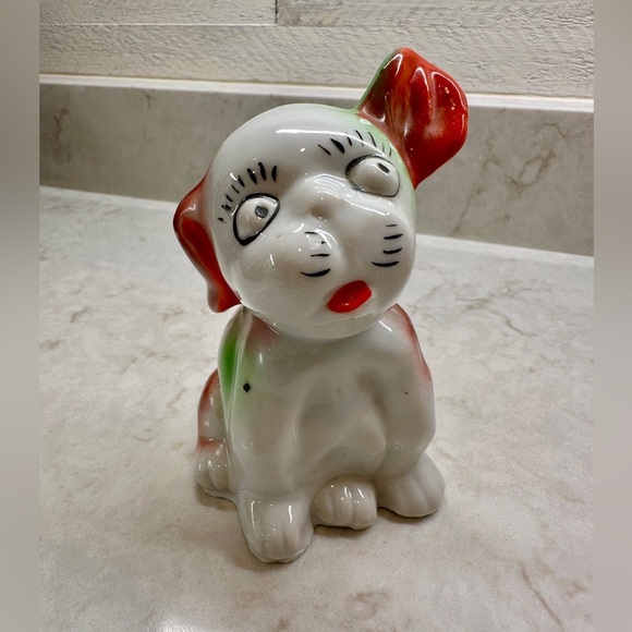 VINTAGE, SMALL, CERAMIC DOG FIGURINE. . PLAYFUL, FLOP-EARRED PUPPY. - Picture 1 of 10